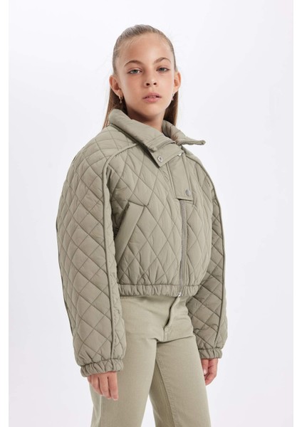 Kız Çocuk Su Geçirmez Dik Yaka Çıtçıtlı Kapitone Beli Lastikli Cepli Şişme Mont C5766A824AU