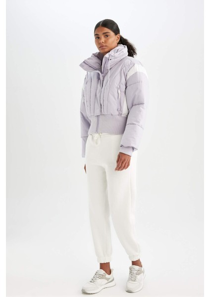 Fit Su İtici Rüzgar Geçirmez Şişme Crop Gizli Kapüşonlu Fermuarlı Cepli Sıcak Tutan Mont C4966AX24WN