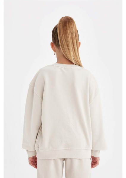 Kız Çocuk Bisiklet Yaka Baskılı Okul Sweatshirt C7763A824AU