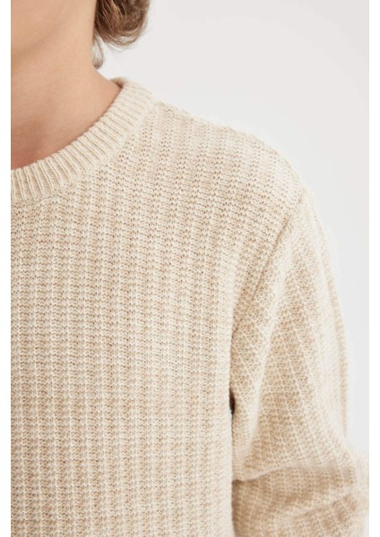 Erkek Çocuk Bej Bisiklet Yaka Basic Düz Triko Kazak C9468A824AU