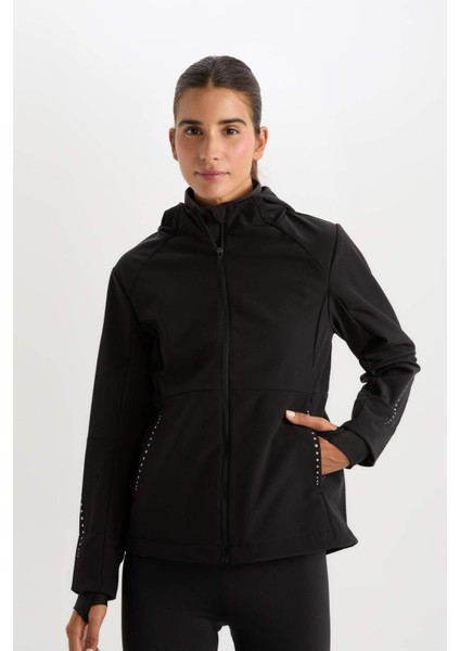 Fit Su İtici Rüzgar Geçirmez Slim Fit Dar Kesim Kapüşonlu Fermuarlı Cepli Polar Astarlı Softshell Mont C4951AX24AU