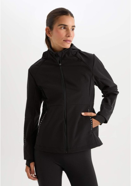 Fit Su İtici Rüzgar Geçirmez Slim Fit Dar Kesim Kapüşonlu Fermuarlı Cepli Polar Astarlı Softshell Mont C4951AX24AU
