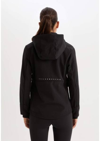 Fit Su İtici Rüzgar Geçirmez Slim Fit Dar Kesim Kapüşonlu Fermuarlı Cepli Polar Astarlı Softshell Mont C4951AX24AU