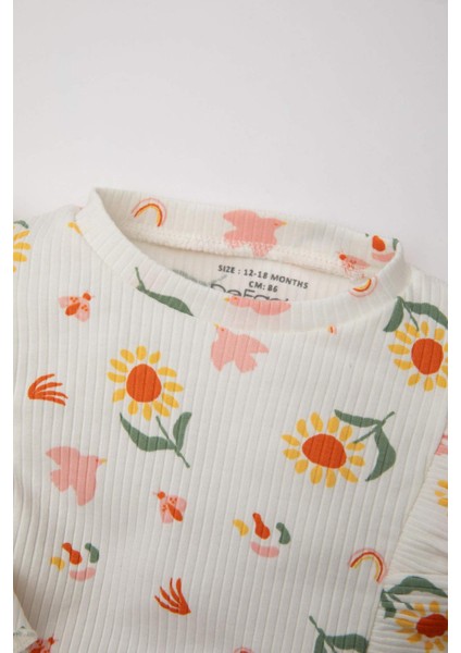 Kız Bebek Yenidoğan Çiçekli Fitilli Kaşkorse Kolsuz Tulum C8728A524SM