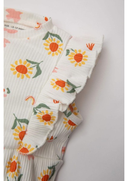 Kız Bebek Yenidoğan Çiçekli Fitilli Kaşkorse Kolsuz Tulum C8728A524SM