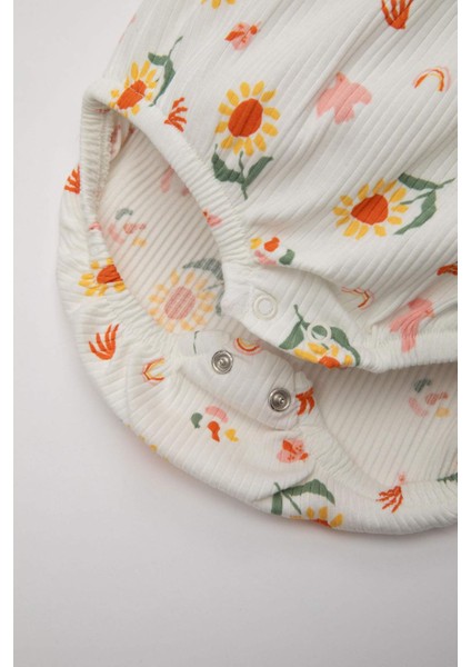 Kız Bebek Yenidoğan Çiçekli Fitilli Kaşkorse Kolsuz Tulum C8728A524SM