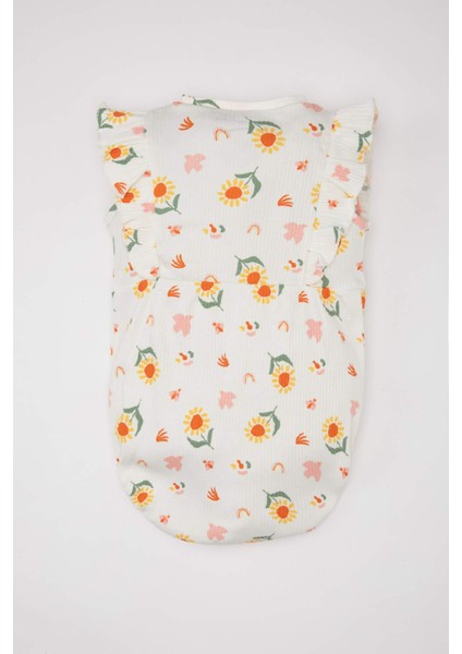 Kız Bebek Yenidoğan Çiçekli Fitilli Kaşkorse Kolsuz Tulum C8728A524SM