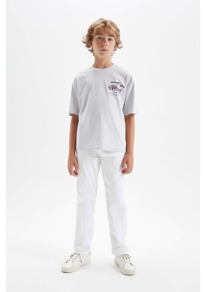 Erkek Çocuk Oversize Geniş Kalıp Bisiklet Yaka Baskılı Kısa Kollu Tişört C6284A824HS