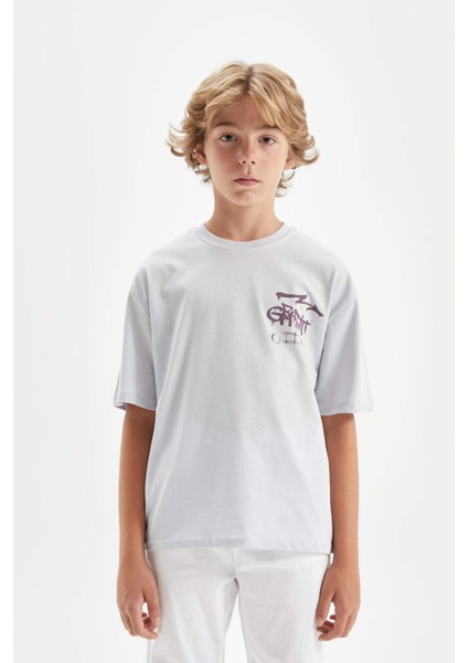 Erkek Çocuk Oversize Geniş Kalıp Bisiklet Yaka Baskılı Kısa Kollu Tişört C6284A824HS