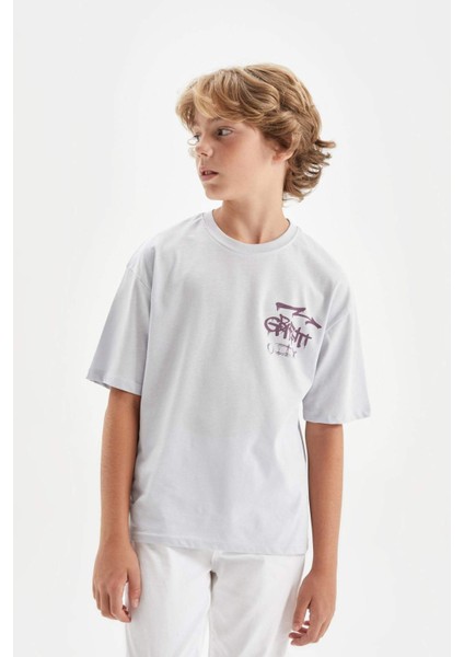 Erkek Çocuk Oversize Geniş Kalıp Bisiklet Yaka Baskılı Kısa Kollu Tişört C6284A824HS