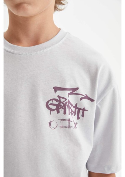 Erkek Çocuk Oversize Geniş Kalıp Bisiklet Yaka Baskılı Kısa Kollu Tişört C6284A824HS