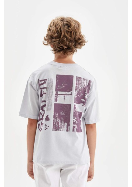 Erkek Çocuk Oversize Geniş Kalıp Bisiklet Yaka Baskılı Kısa Kollu Tişört C6284A824HS