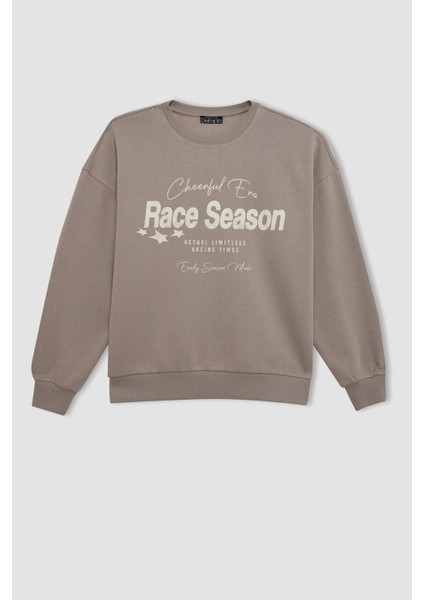 Loose Fit Bisiklet Yaka Baskılı Kalın Sweatshirt C7814AX24WN