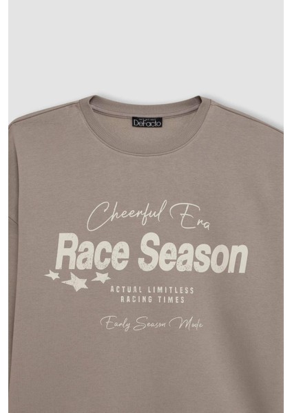 Loose Fit Bisiklet Yaka Baskılı Kalın Sweatshirt C7814AX24WN