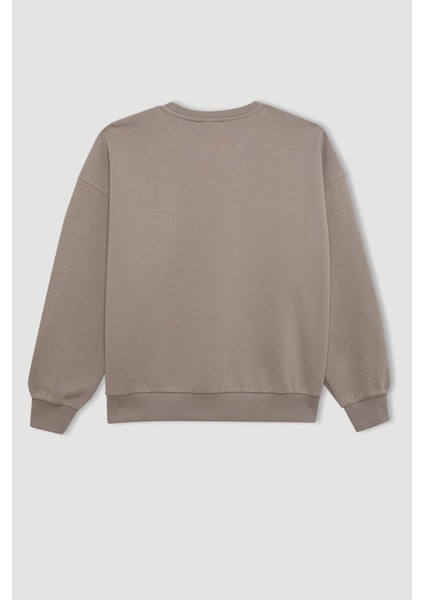 Loose Fit Bisiklet Yaka Baskılı Kalın Sweatshirt C7814AX24WN