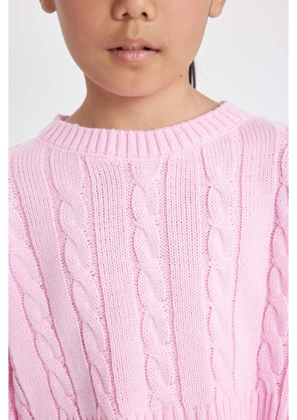 Kız Çocuk Crop Bisiklet Yaka Saç Örgülü Triko Kazak C6934A824AU