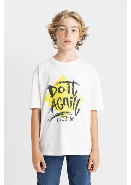 Erkek Çocuk Oversize Geniş Kalıp Bisiklet Yaka Baskılı Kısa Kollu Tişört C6280A824HS