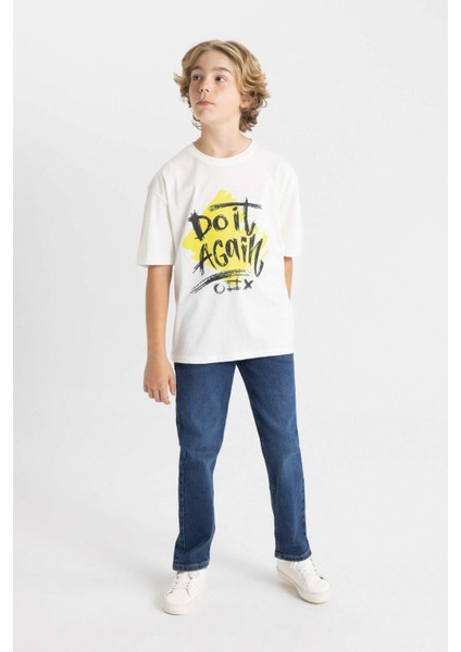 Erkek Çocuk Oversize Geniş Kalıp Bisiklet Yaka Baskılı Kısa Kollu Tişört C6280A824HS