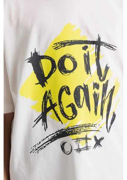 Erkek Çocuk Oversize Geniş Kalıp Bisiklet Yaka Baskılı Kısa Kollu Tişört C6280A824HS