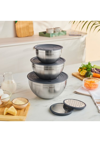 Kaia 9 Parça Rende Kapaklı Karıştırma ve Saklama Seti Çelik