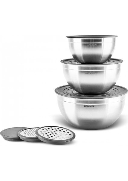 Kaia 9 Parça Rende Kapaklı Karıştırma ve Saklama Seti Çelik