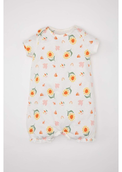 Kız Bebek Yenidoğan Çiçekli Penye Kısa Kollu Tulum C8770A524SM