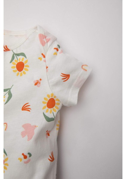 Kız Bebek Yenidoğan Çiçekli Penye Kısa Kollu Tulum C8770A524SM