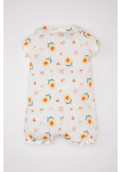 Kız Bebek Yenidoğan Çiçekli Penye Kısa Kollu Tulum C8770A524SM