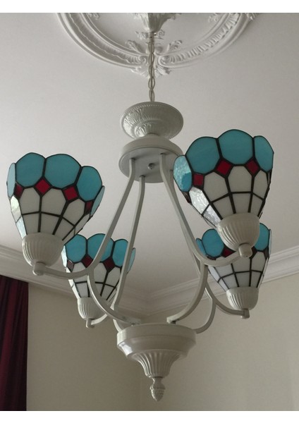 Glasy Desıgn Akdeniz Stili Vitray Dörtlü Avize