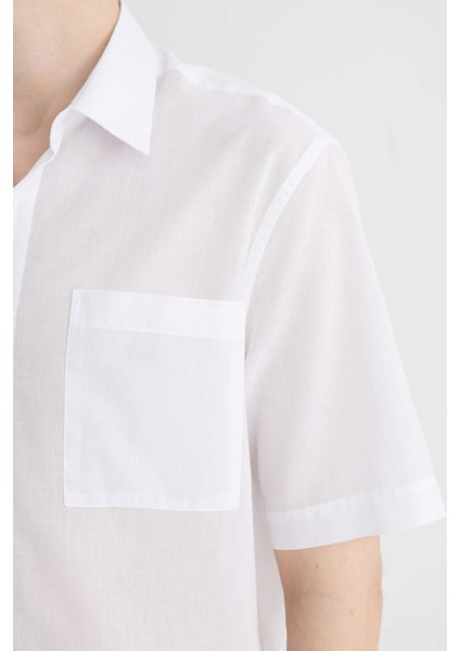 Relax Fit Yazlık Polo Yaka Pamuklu Kısa Kollu Beyaz Gömlek C7598AX24SM