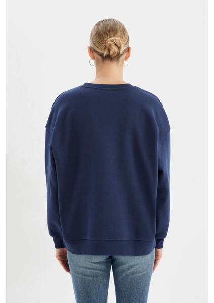 Oversize Geniş Kalıp Bisiklet Yaka Kalın Basic Düz Sweatshirt Y1346AZ24WN