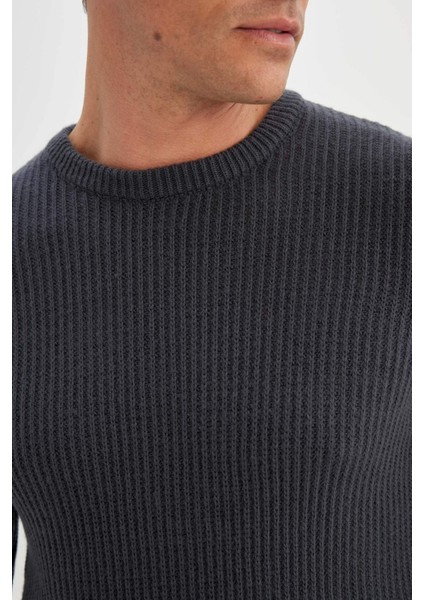 Standart Fit Normal Kesim Bisiklet Yaka Dokulu Triko Kazak C8814AX24WN