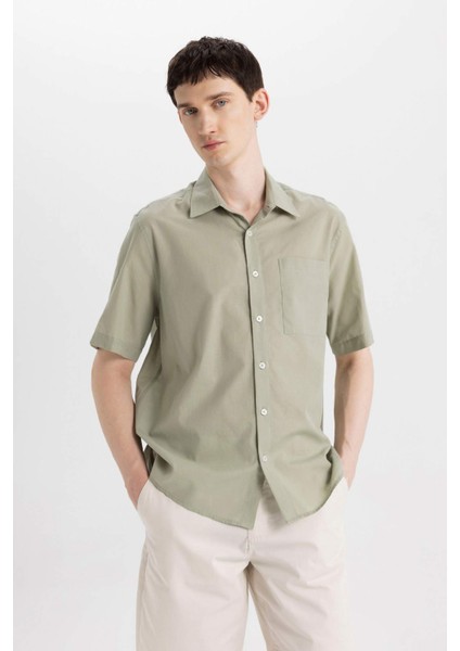 %100 Pamuk Relax Fit Yazlık Polo Yaka Kısa Kollu Gömlek C7598AX24SM