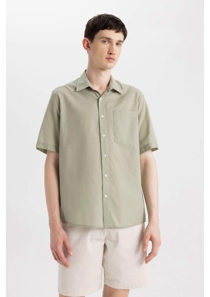 %100 Pamuk Relax Fit Yazlık Polo Yaka Kısa Kollu Gömlek C7598AX24SM