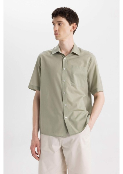 %100 Pamuk Relax Fit Yazlık Polo Yaka Kısa Kollu Gömlek C7598AX24SM