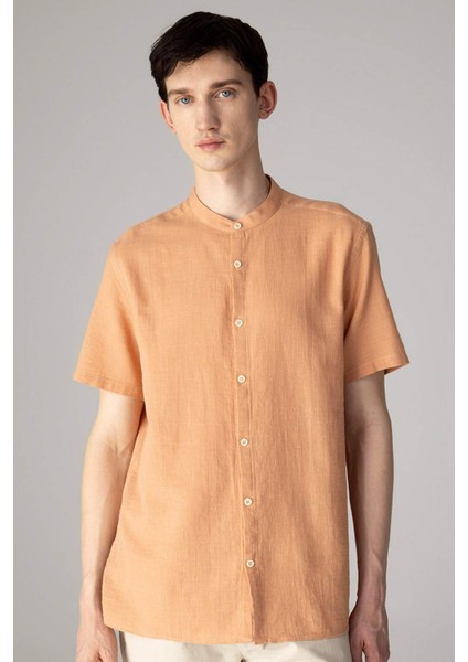 %100 Pamuk Regular Fit Yazlık Hakim Yaka Basic Düz Kısa Kollu Gömlek C7660AX24SM