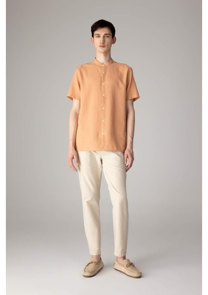 %100 Pamuk Regular Fit Yazlık Hakim Yaka Basic Düz Kısa Kollu Gömlek C7660AX24SM