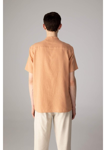 %100 Pamuk Regular Fit Yazlık Hakim Yaka Basic Düz Kısa Kollu Gömlek C7660AX24SM