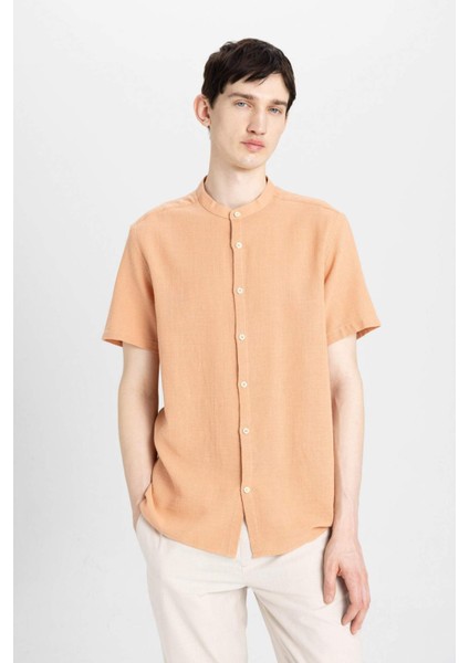 %100 Pamuk Regular Fit Yazlık Hakim Yaka Basic Düz Kısa Kollu Gömlek C7660AX24SM