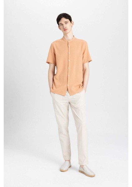 %100 Pamuk Regular Fit Yazlık Hakim Yaka Basic Düz Kısa Kollu Gömlek C7660AX24SM