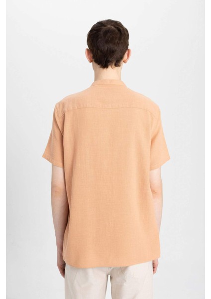 %100 Pamuk Regular Fit Yazlık Hakim Yaka Basic Düz Kısa Kollu Gömlek C7660AX24SM