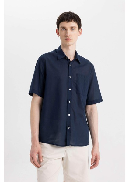 %100 Pamuk Relax Fit Yazlık Polo Yaka Kısa Kollu Gömlek C7598AX24SM