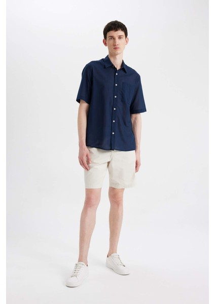 %100 Pamuk Relax Fit Yazlık Polo Yaka Kısa Kollu Gömlek C7598AX24SM