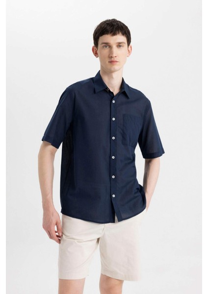 %100 Pamuk Relax Fit Yazlık Polo Yaka Kısa Kollu Gömlek C7598AX24SM