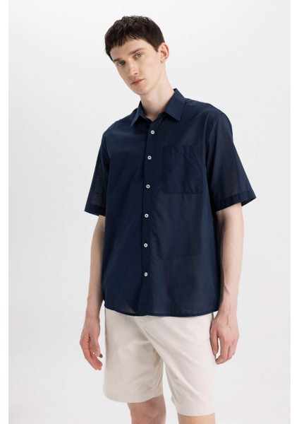 %100 Pamuk Relax Fit Yazlık Polo Yaka Kısa Kollu Gömlek C7598AX24SM