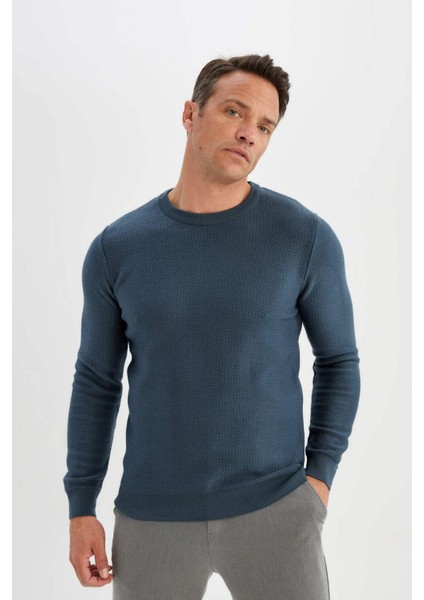 Standart Fit Normal Kesim Bisiklet Yaka Dokulu Triko Kazak C9618AX24AU