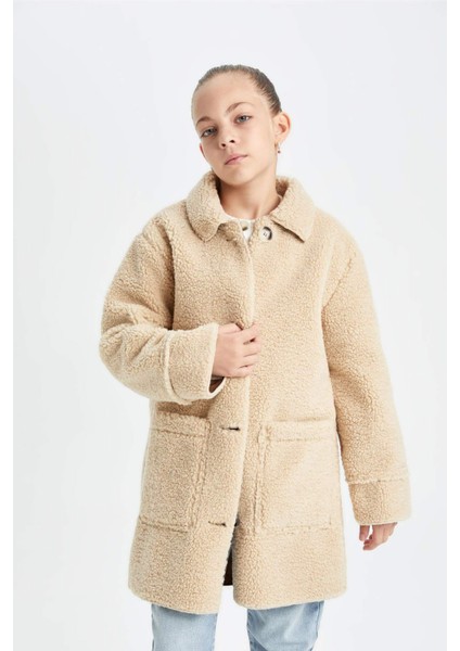 Kız Çocuk Rüzgar Geçirmez Düğmeli Cepli Kaşe Parka C8555A824AU