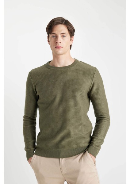 Standart Fit Normal Kesim Bisiklet Yaka Dokulu Triko Kazak C9618AX24AU