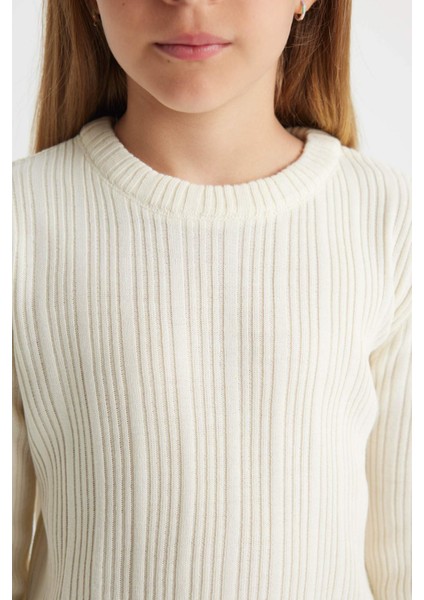 Kız Çocuk Ekru Standart Fit Bisiklet Yaka Triko Kazak C6911A824AU