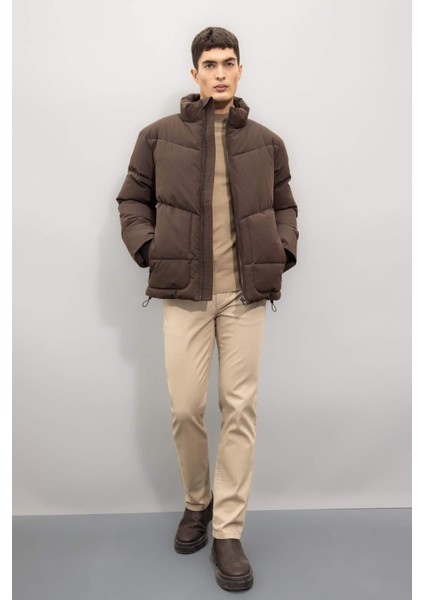 Slim Fit Dar Kesim Dik Yaka Fermuarlı Cepli Şişme Mont C9020AX24WN